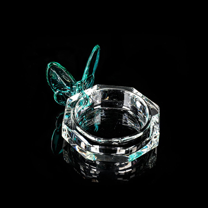Octagonal Crystal Jewelry Box with Butterfly Decoration