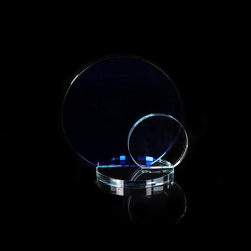 Round Blue And White Two-tone Glass Trophy