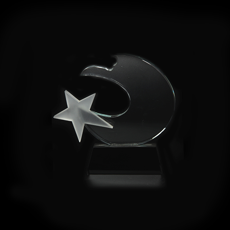 Romantic Crystal Glass Moon Five-pointed Star Shape Trophy Ornament Souvenir