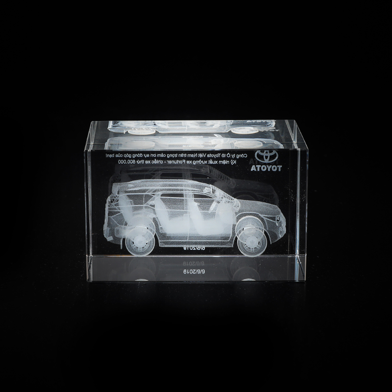 Crystal 3D Car Model With Carved Cube Inside