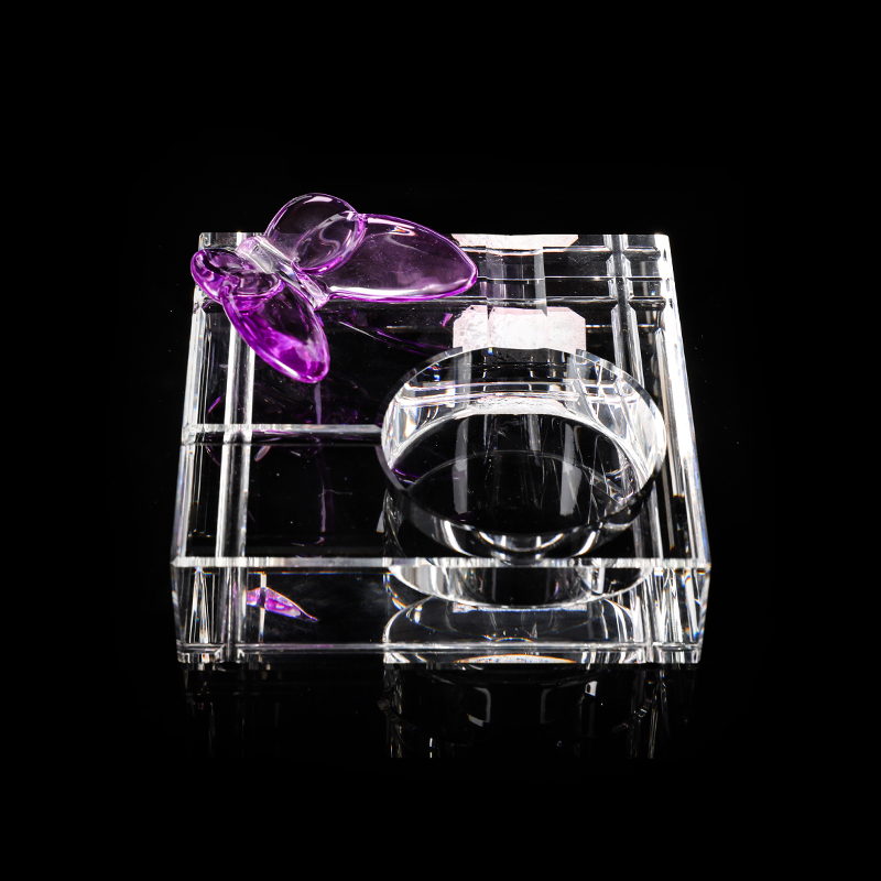 Crystal Cube Ashtray with Butterfly Eecoration