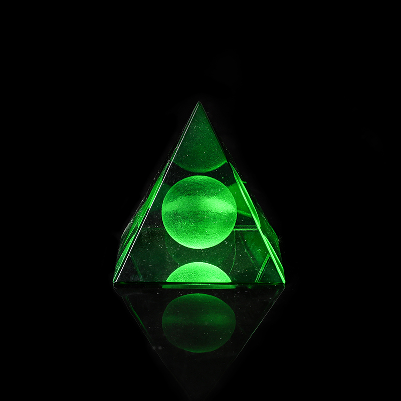 Green Crystal 3D Interior Carved Pyramid Ornaments